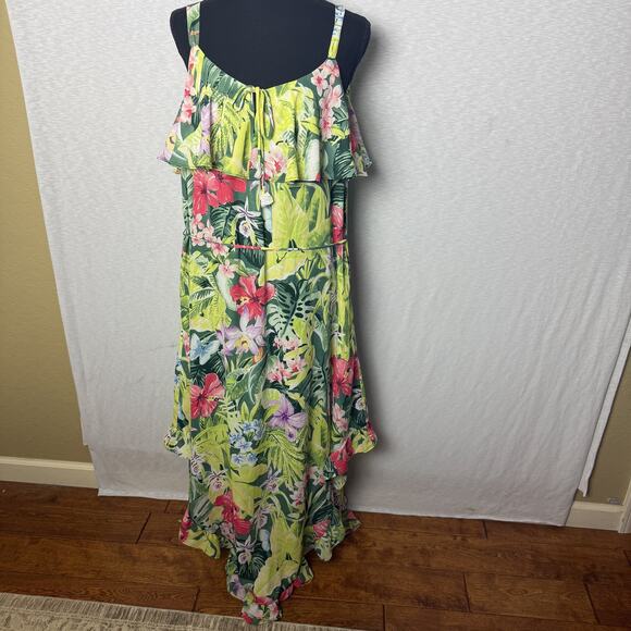 NWT Tommy Bahama Tropolicious Floral Ruffle Maxi Dress L G Green Frog Tropical - Picture 2 of 7